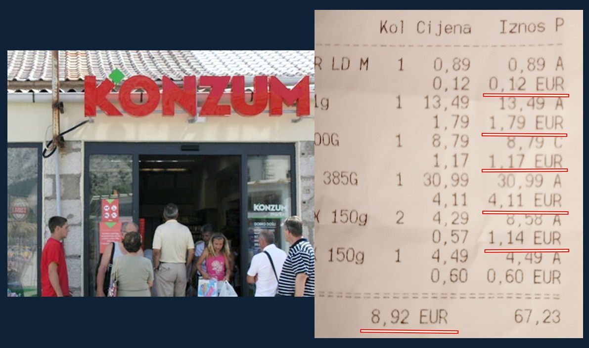 U trgovinama “Konzuma” počelo je izdavanje računa u kunama i u eurima