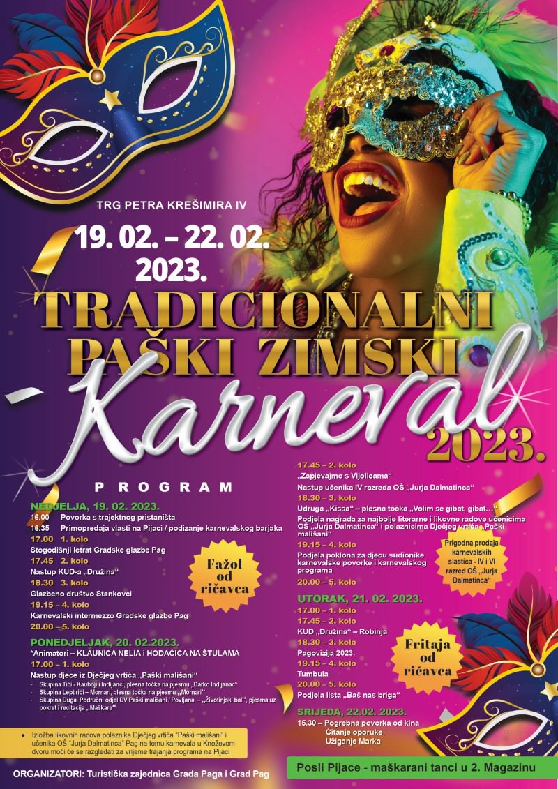 Program Paškog zimskog karnevala od 19. do 22. veljače
