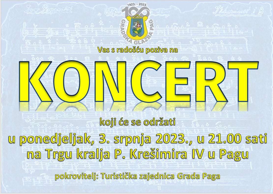 Koncert Gradske Glazbe Pag na Trgu Petra Krešimira IV