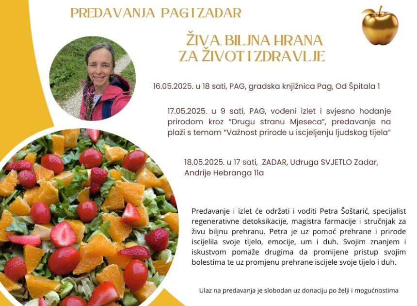 Predavanje Petre Šoštarić “Živa, biljna hrana za život i zdravlje” u Pagu