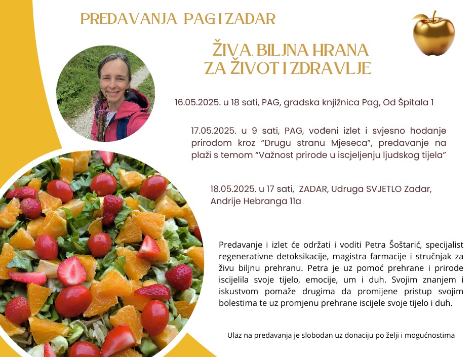 Predavanje Petre Šoštarić “Živa, biljna hrana za život i zdravlje” u Pagu