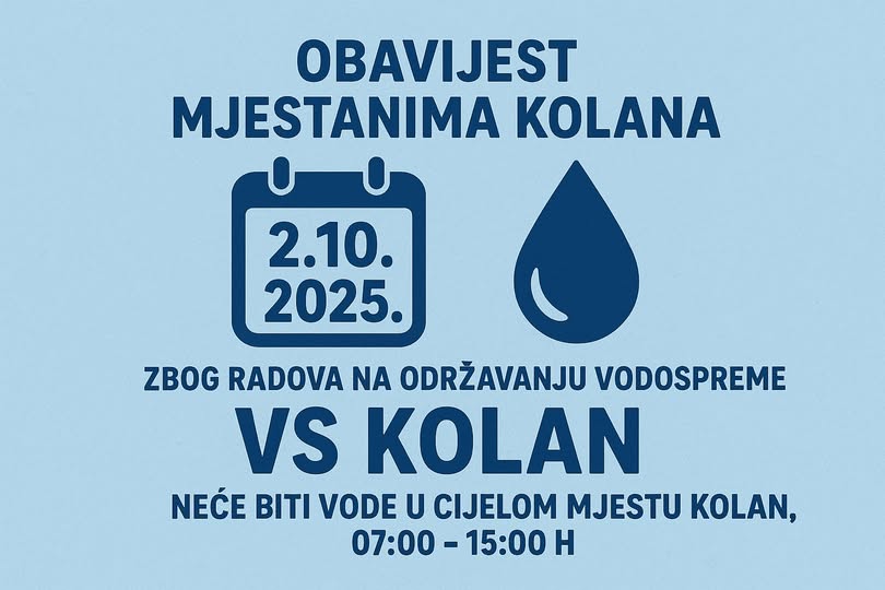 Kolan: Obavijest o prekidu vodoopskrbe