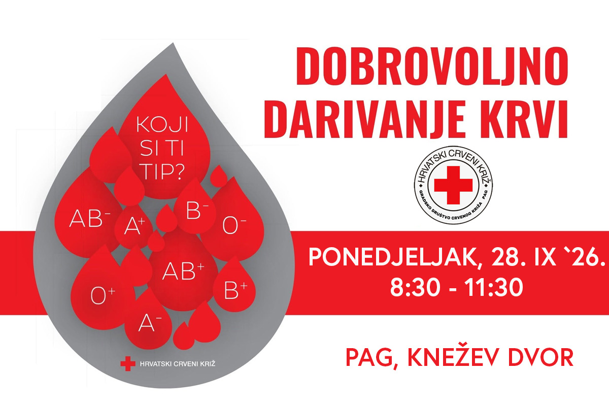 Daruj krv, pokloni život – Akcija dobrovoljnog darivanja krvi u Pagu