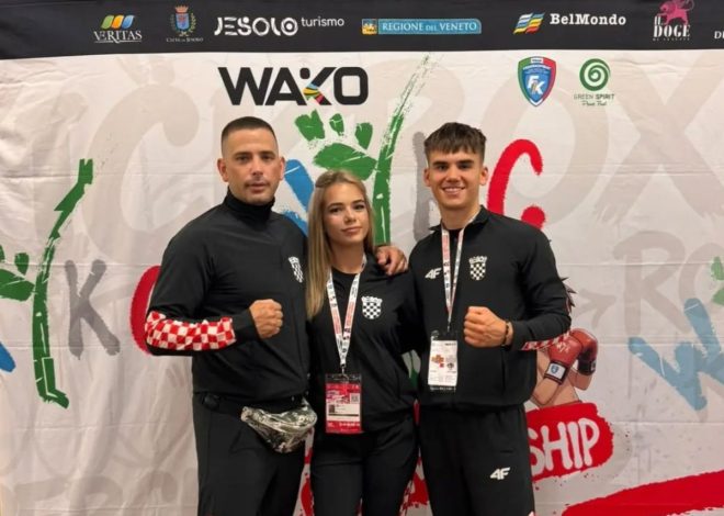 Laura Tcol i Luka Katalinić iz KBK-a Spartan Novalja na svjetskom prvenstvu u kickboxingu