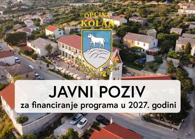 Općina Kolan objavila Javne pozive za financiranje programa u 2027. godini